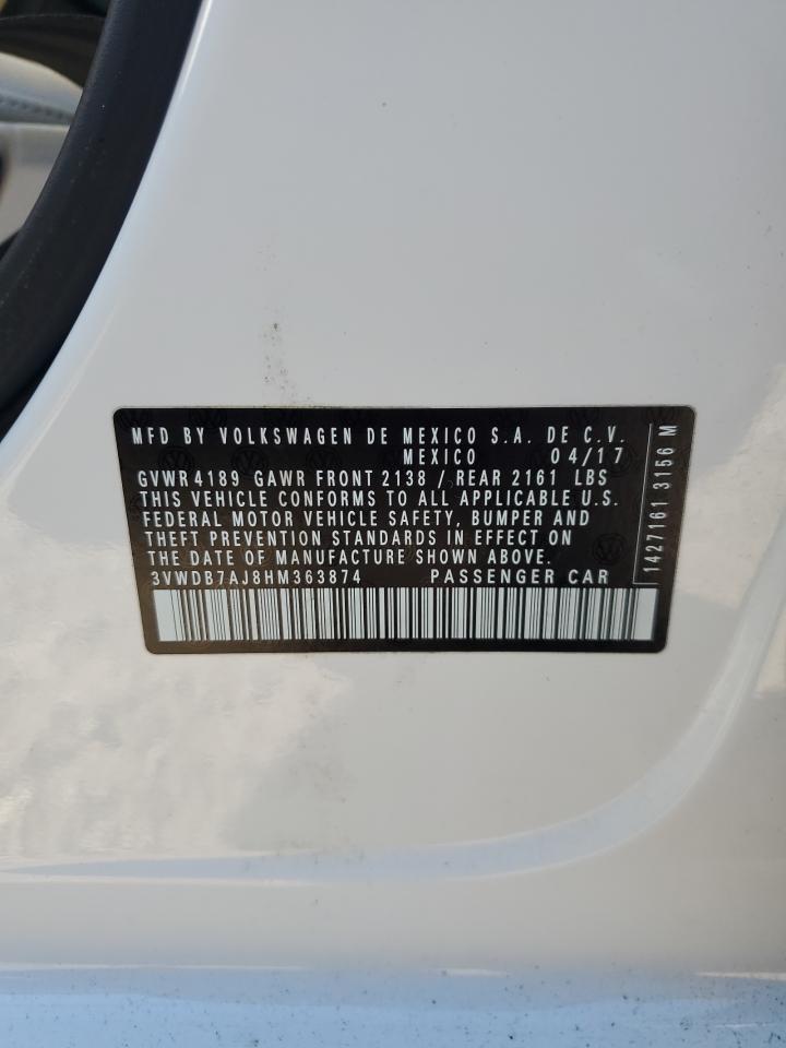 2017 Volkswagen Jetta Se VIN: 3VWDB7AJ8HM363874 Lot: 84070915
