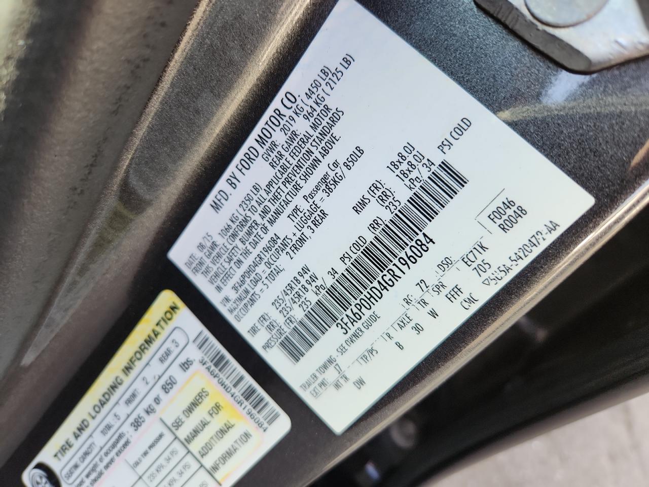 2016 Ford Fusion Se VIN: 3FA6P0HD4GR196084 Lot: 87410705