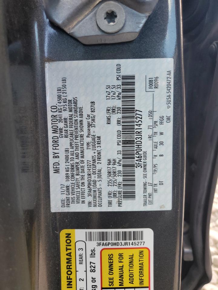 2018 Ford Fusion Se VIN: 3FA6P0HD3JR145277 Lot: 85194885