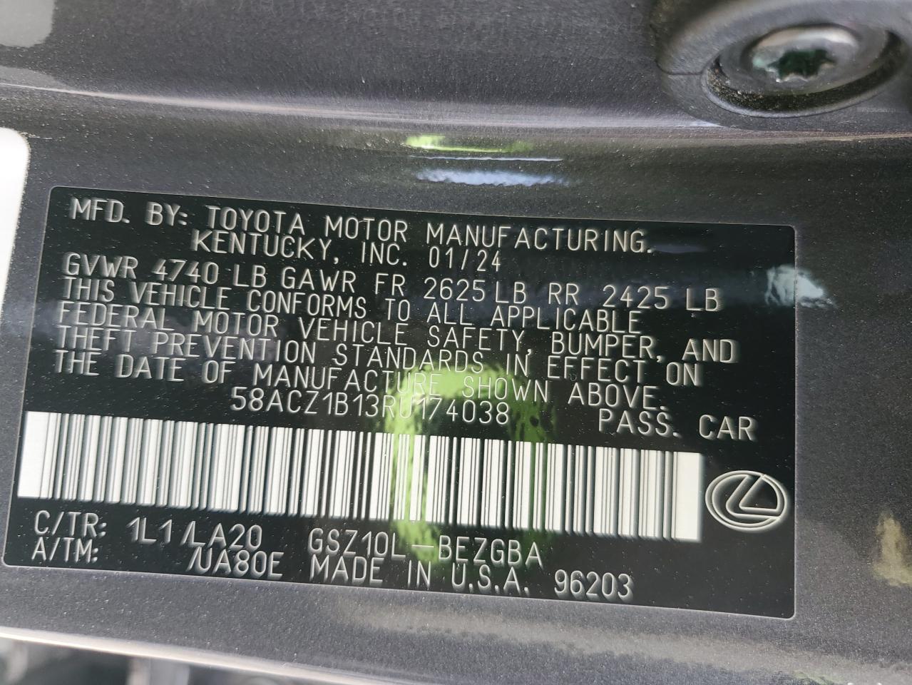 2024 Lexus Es 350 Base VIN: 58ACZ1B13RU174038 Lot: 82420345