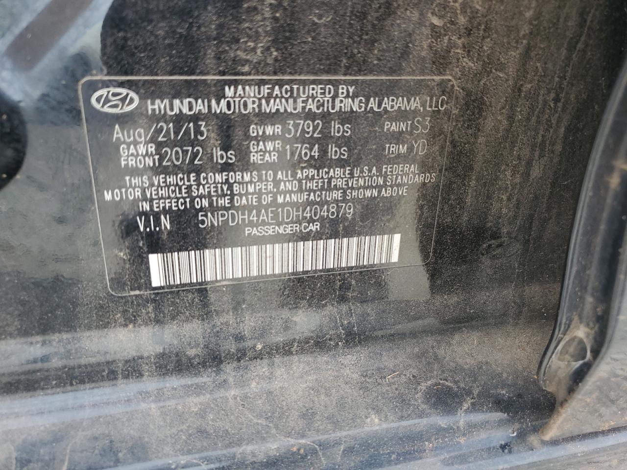 2013 Hyundai Elantra Gls VIN: 5NPDH4AE1DH404879 Lot: 82327465