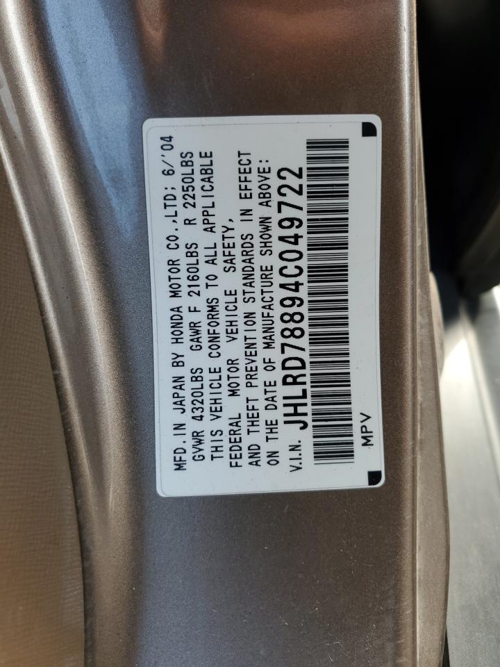 2004 Honda Cr-V Ex VIN: JHLRD78894C049722 Lot: 89560675