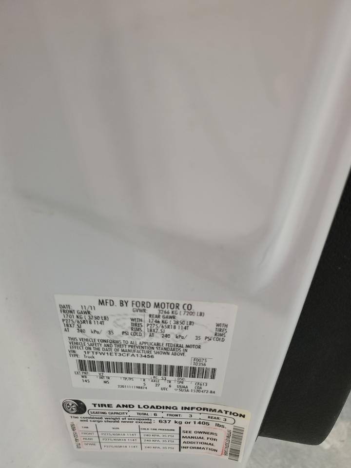 2012 Ford F150 Supercrew VIN: 1FTFW1ET3CFA13456 Lot: 90656915