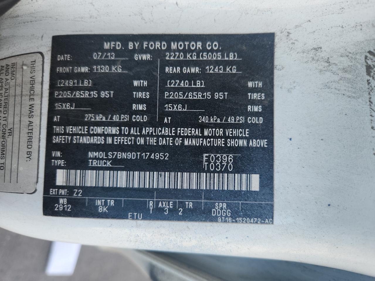 2013 Ford Transit Connect Xlt VIN: NM0LS7BN9DT174952 Lot: 86065885