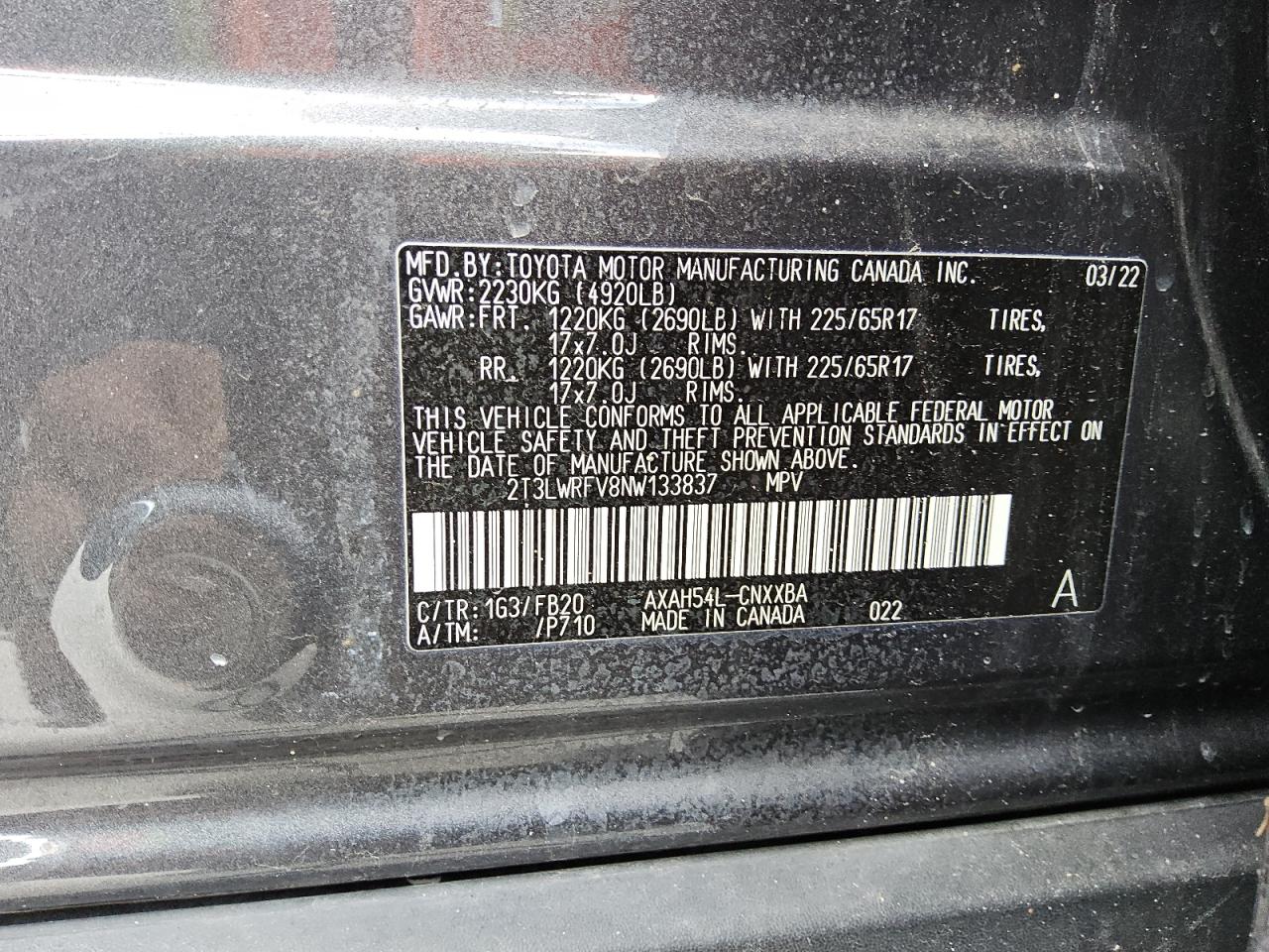 2022 Toyota Rav4 Le VIN: 2T3LWRFV8NW133837 Lot: 84447495