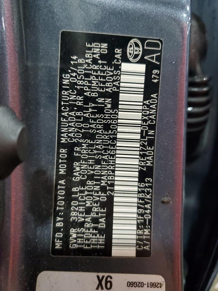 2014 Toyota Corolla Eco VIN: 2T1BPRHE6EC150605 Lot: 85101195