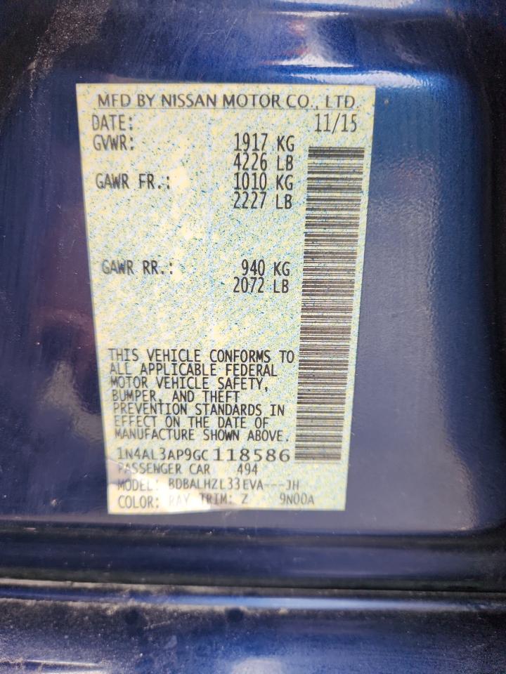 2016 Nissan Altima 2.5 VIN: 1N4AL3AP9GC118586 Lot: 85098535