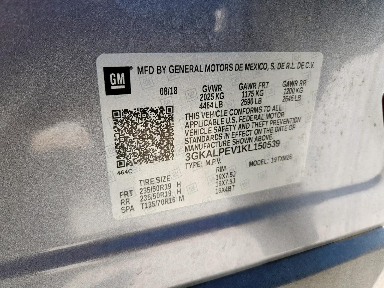 2019 GMC Terrain Slt VIN: 3GKALPEV1KL150539 Lot: 82293255