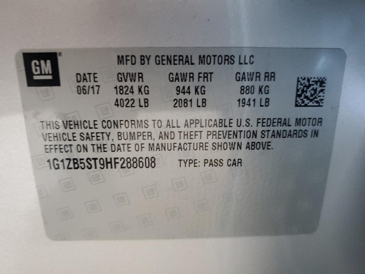 2017 Chevrolet Malibu Ls VIN: 1G1ZB5ST9HF288608 Lot: 85466385