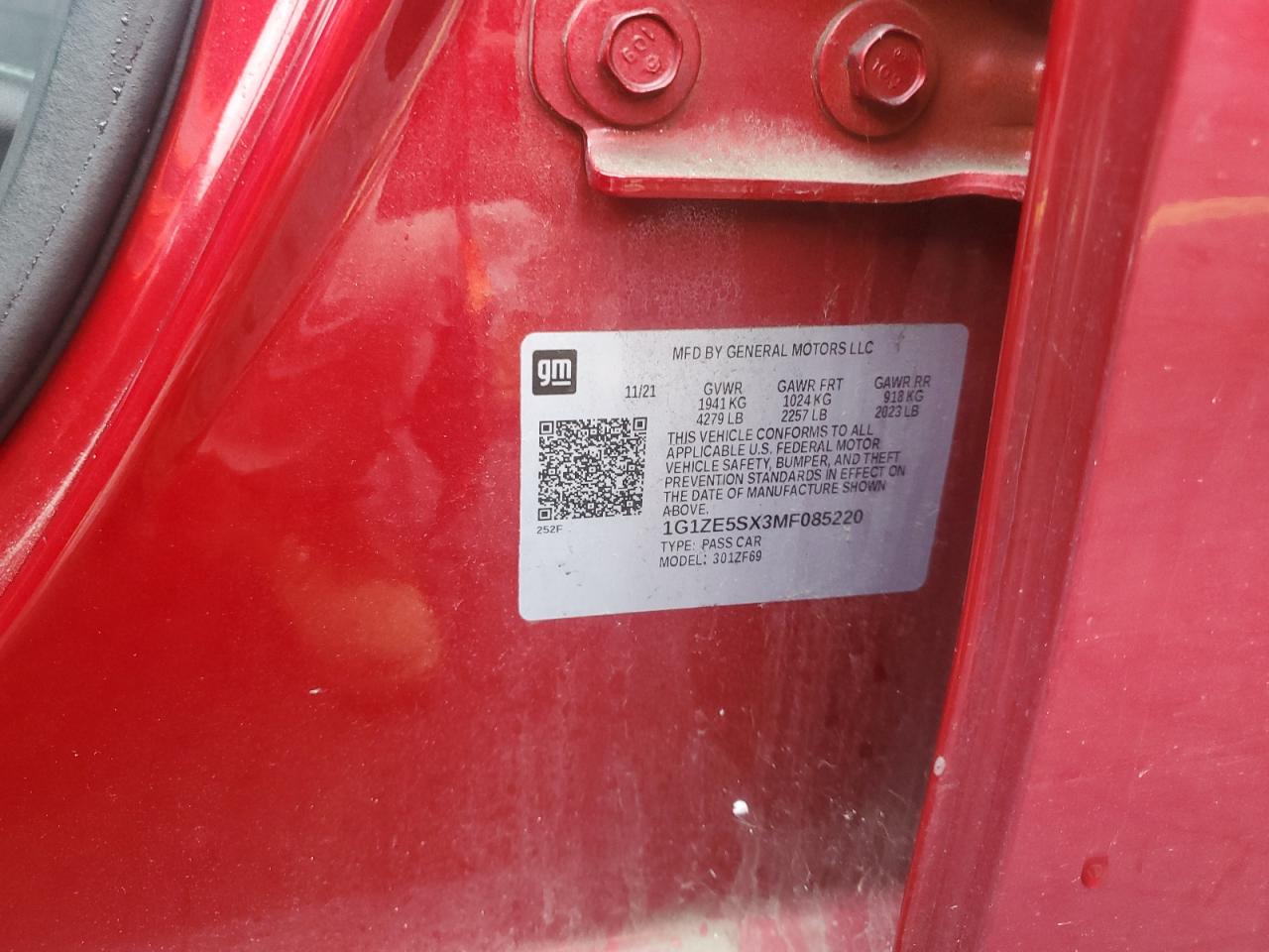 2021 Chevrolet Malibu Premier VIN: 1G1ZE5SX3MF085220 Lot: 82263965