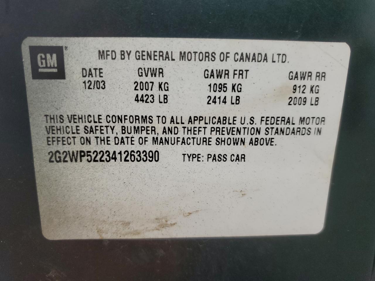 2004 Pontiac Grand Prix Gt VIN: 2G2WP522341263390 Lot: 82306185