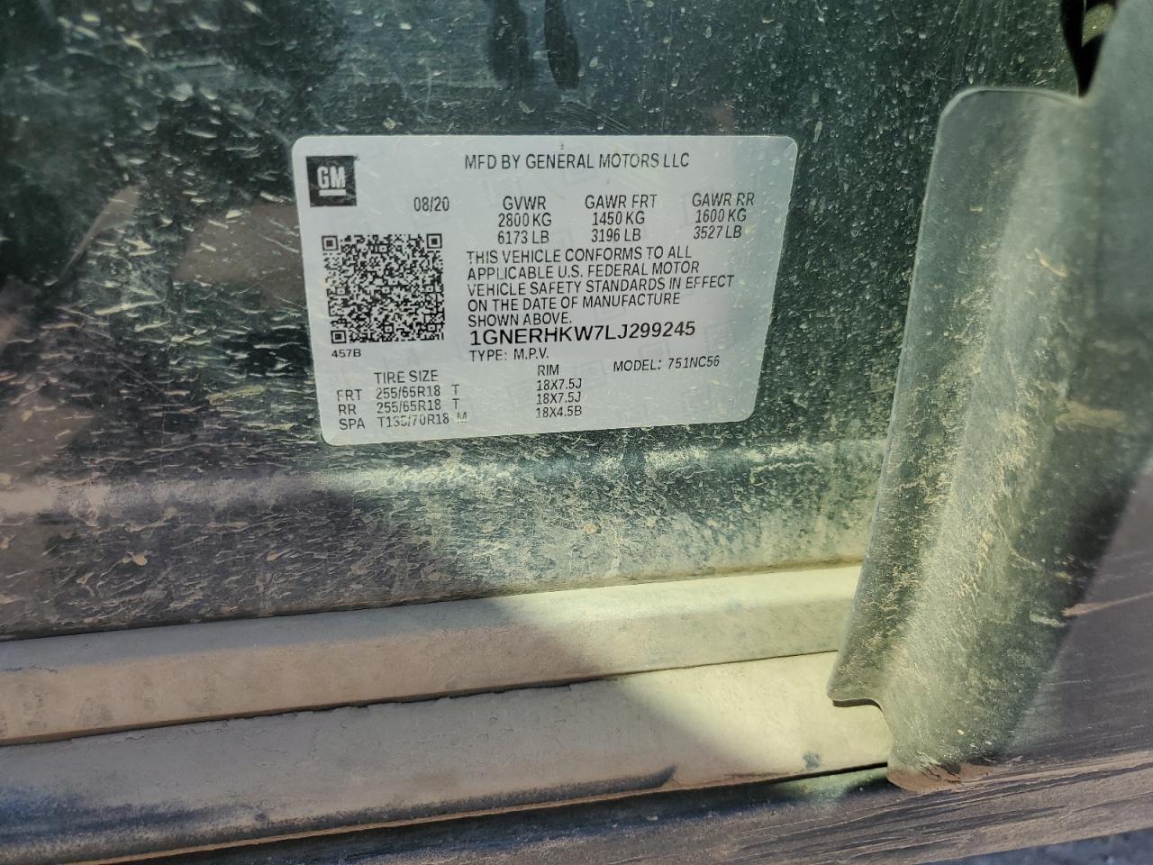 2020 Chevrolet Traverse Lt VIN: 1GNERHKW7LJ299245 Lot: 85155185