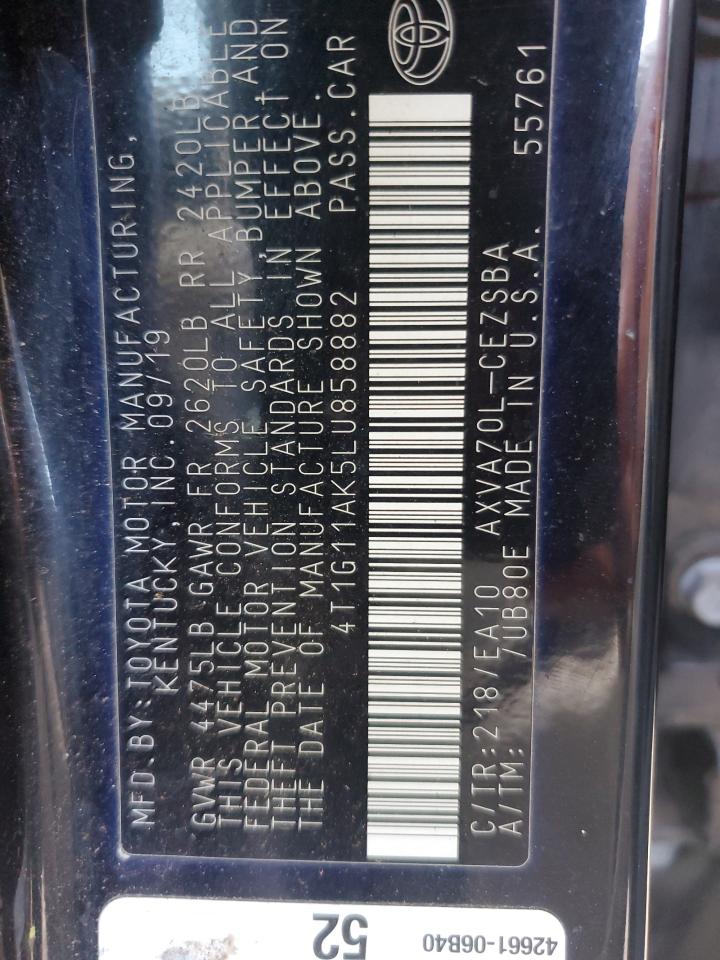 2020 Toyota Camry Se VIN: 4T1G11AK5LU858882 Lot: 81981845