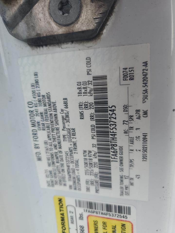 2015 Ford Mustang VIN: 1FA6P8TH4F5372545 Lot: 84760825