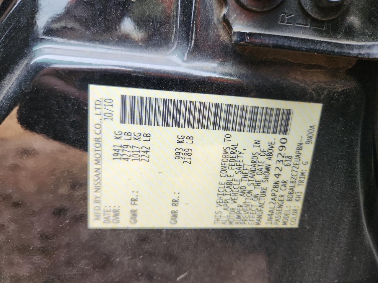 2011 Nissan Altima Base VIN: 1N4AL2AP2BN423290 Lot: 85569815