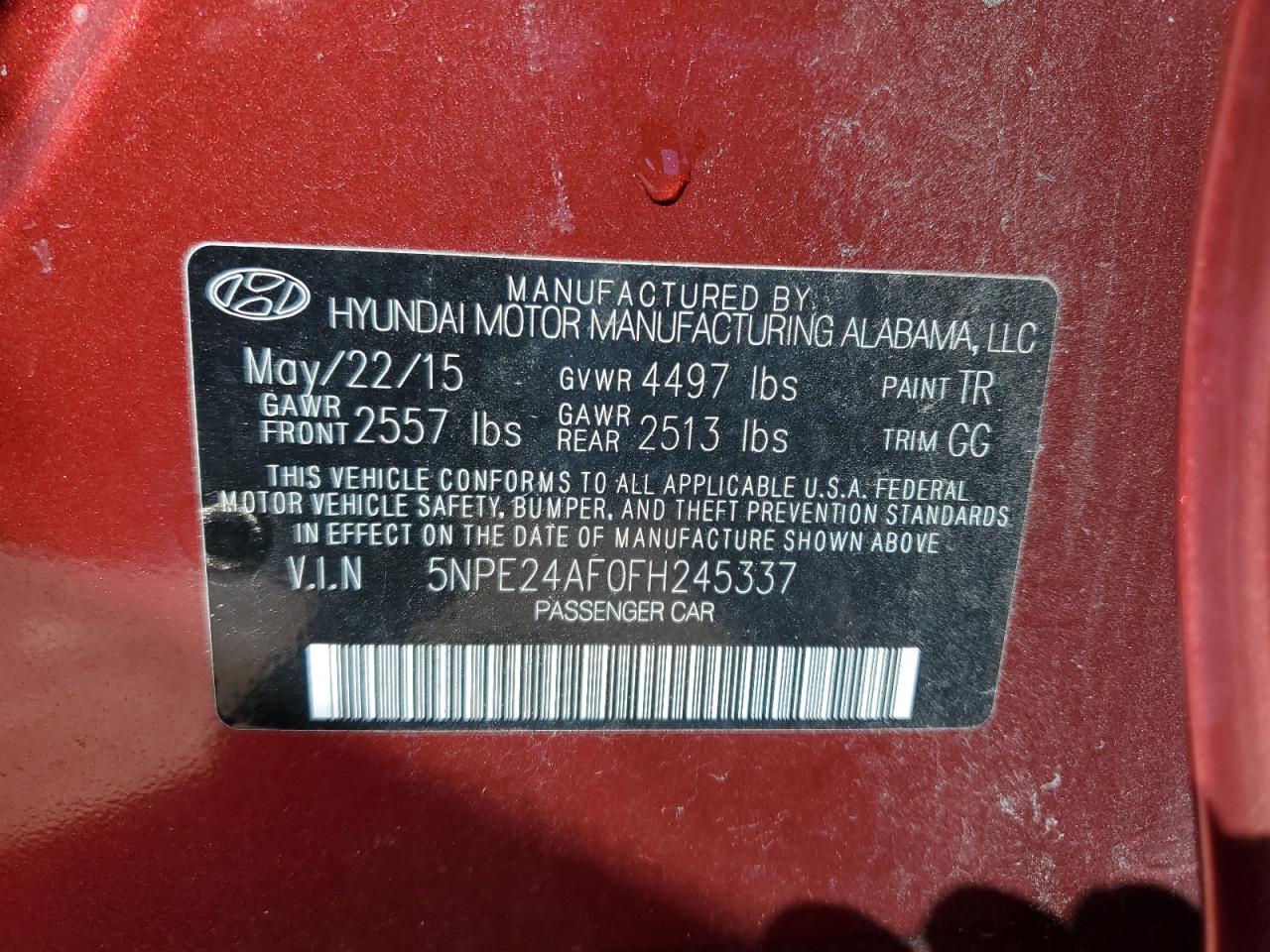 2015 Hyundai Sonata Se VIN: 5NPE24AF0FH245337 Lot: 90685425