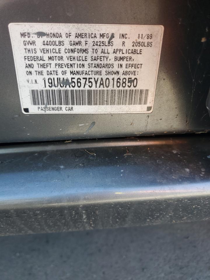 2000 Acura 3.2Tl VIN: 19UUA5675YA016850 Lot: 85766855