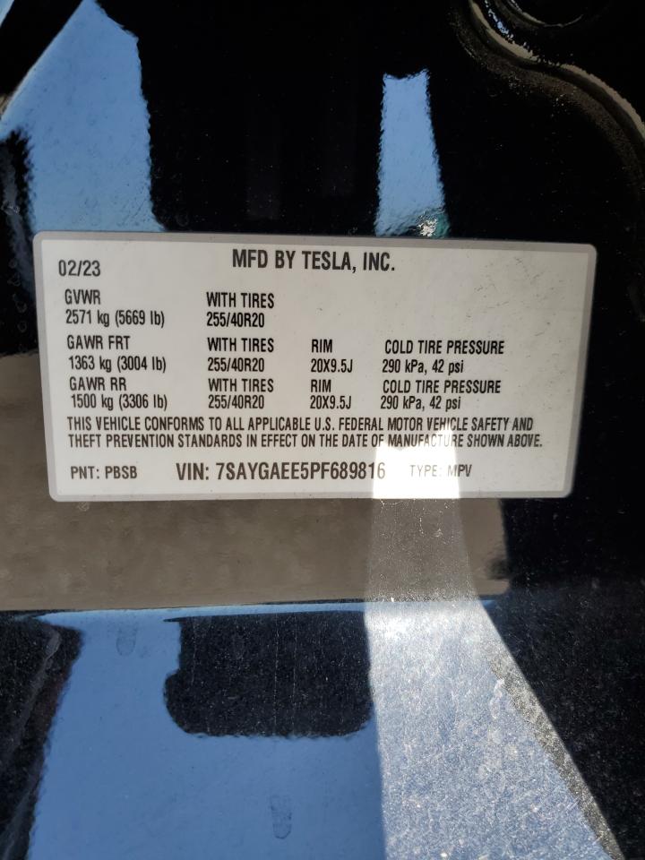 2023 Tesla Model Y VIN: 7SAYGAEE5PF689816 Lot: 86444695