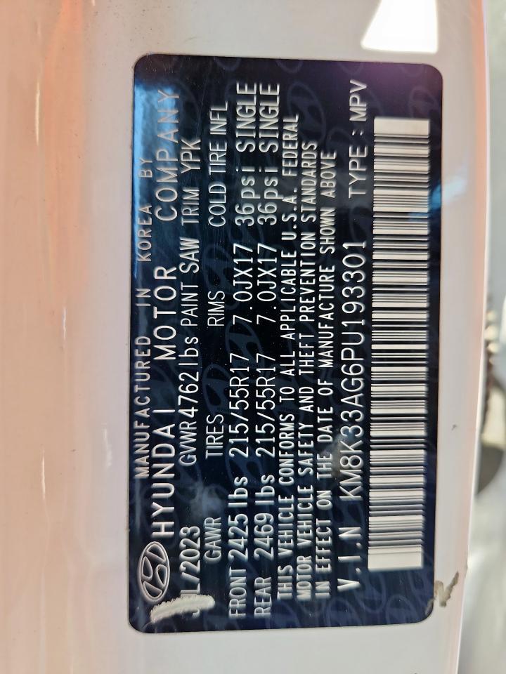2023 Hyundai Kona Sel VIN: KM8K33AG6PU193301 Lot: 86078025