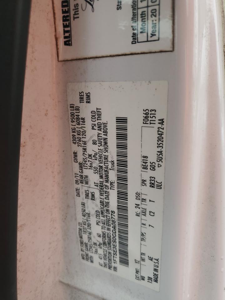 2012 Ford Econoline E350 Super Duty Van VIN: 1FTSE3ES0CDA08778 Lot: 90087105