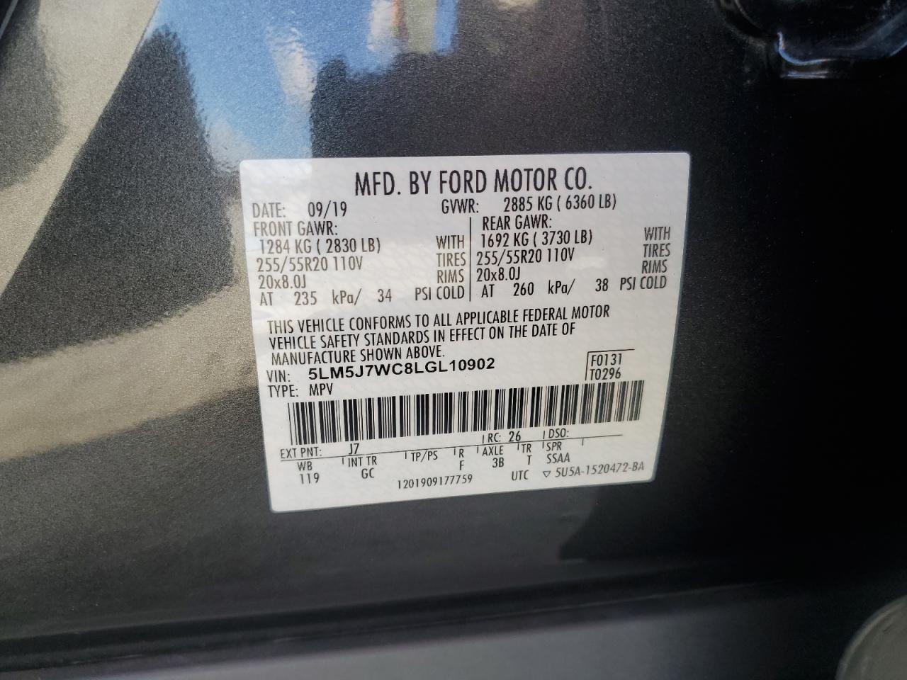 2020 Lincoln Aviator Reserve VIN: 5LM5J7WC8LGL10902 Lot: 82449095