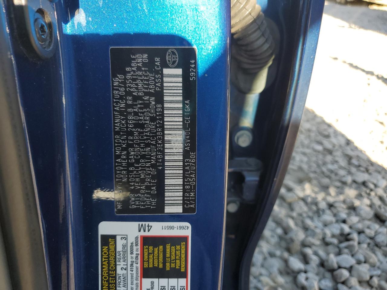 2011 Toyota Camry Base VIN: 4T4BF3EK3BR121198 Lot: 81935845