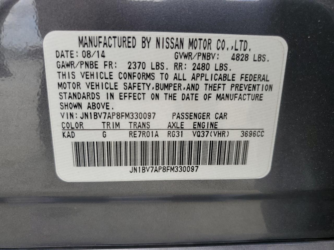 2015 Infiniti Q50 Base VIN: JN1BV7AP8FM330097 Lot: 85739125