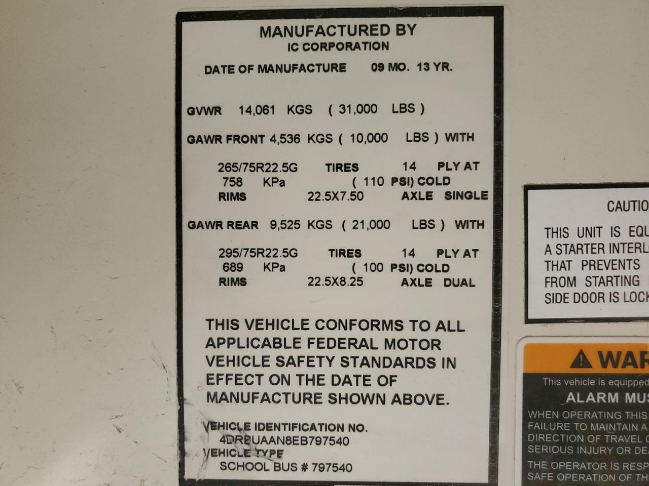 2014 Ic Corporation 3000 Ce VIN: 4DRBUAAN8EB797540 Lot: 89867405