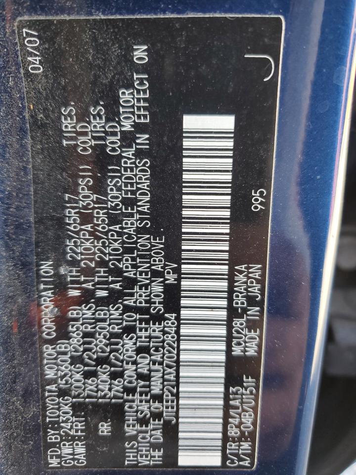 2007 Toyota Highlander Sport VIN: JTEEP21AX70228484 Lot: 82343865