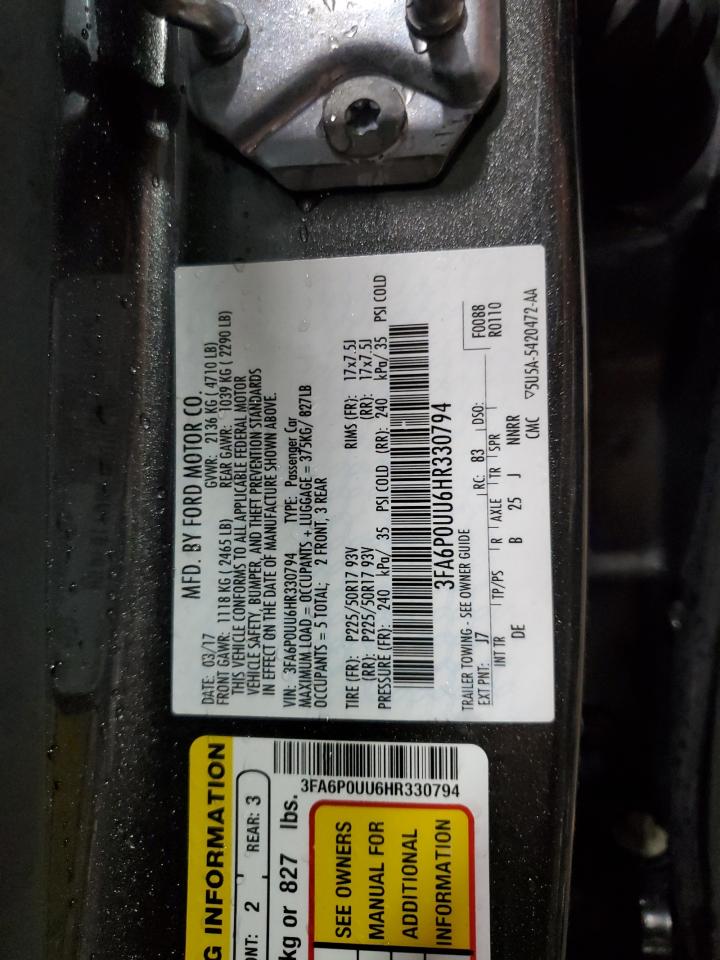 2017 Ford Fusion S Hybrid VIN: 3FA6P0UU6HR330794 Lot: 91045415