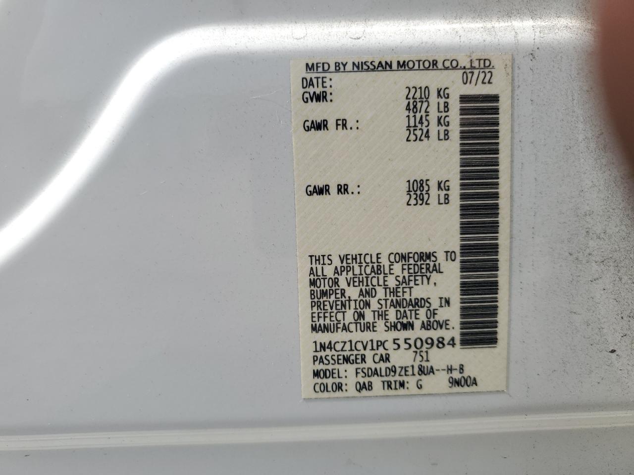 2023 Nissan Leaf Sv Plus VIN: 1N4CZ1CV1PC550984 Lot: 85354095