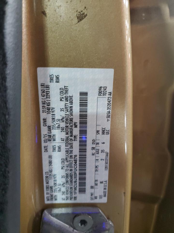 2015 Ford Escape Titanium VIN: 1FMCU9JX0FUC04876 Lot: 87062395