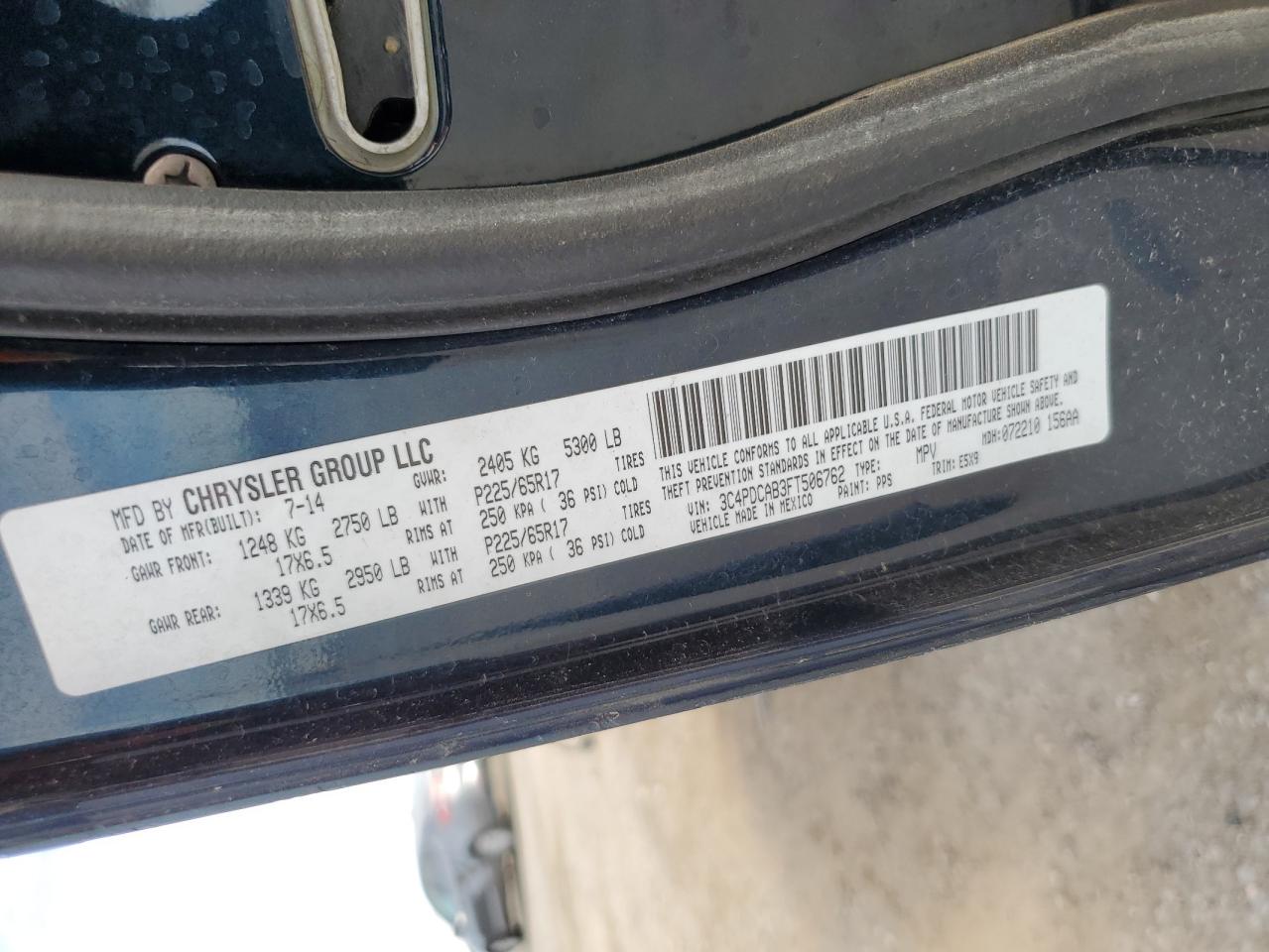 2015 Dodge Journey Se VIN: 3C4PDCAB3FT506762 Lot: 86330525