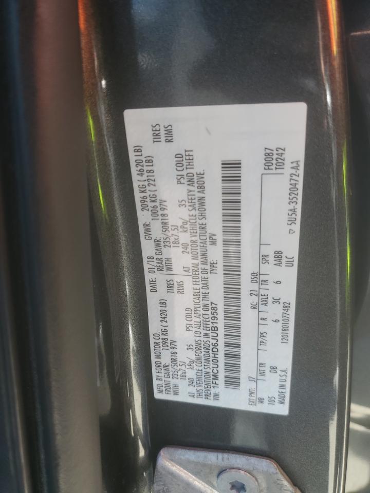 2018 Ford Escape Sel VIN: 1FMCU0HD6JUB19587 Lot: 85499925