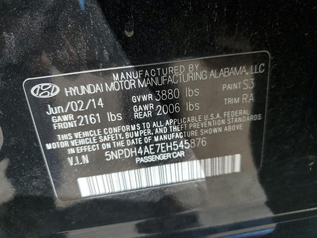 2014 Hyundai Elantra Se VIN: 5NPDH4AE7EH545876 Lot: 86450375