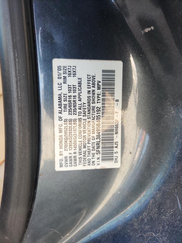2005 Honda Odyssey Ex VIN: 5FNRL38495B405192 Lot: 86892235