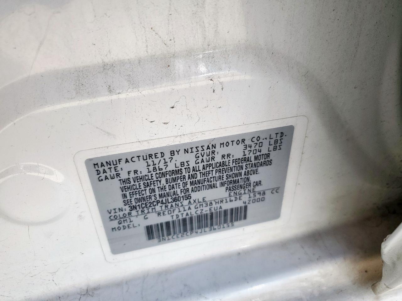 2018 Nissan Versa Note S VIN: 3N1CE2CP4JL360155 Lot: 86458345