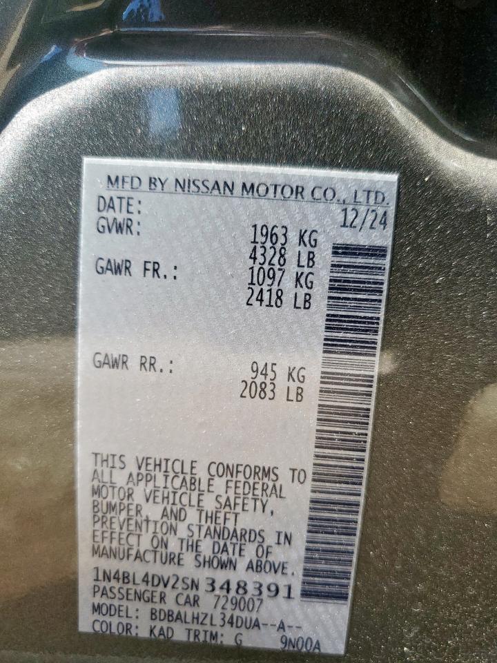 2025 Nissan Altima Sv VIN: 1N4BL4DV2SN348391 Lot: 85356125