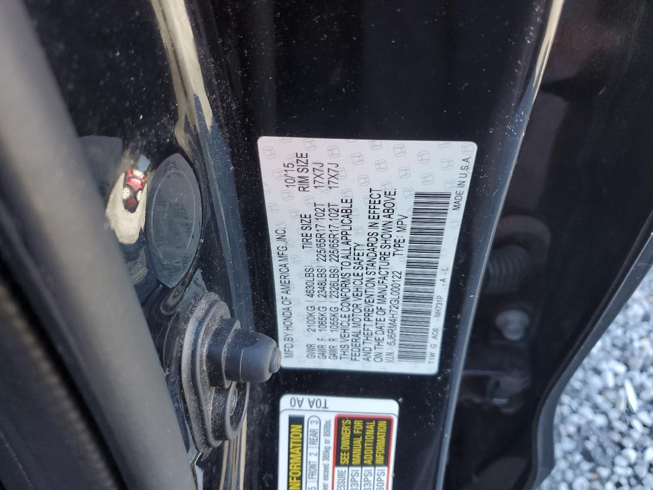 2016 Honda Cr-V Exl VIN: 5J6RM4H72GL000122 Lot: 90593795