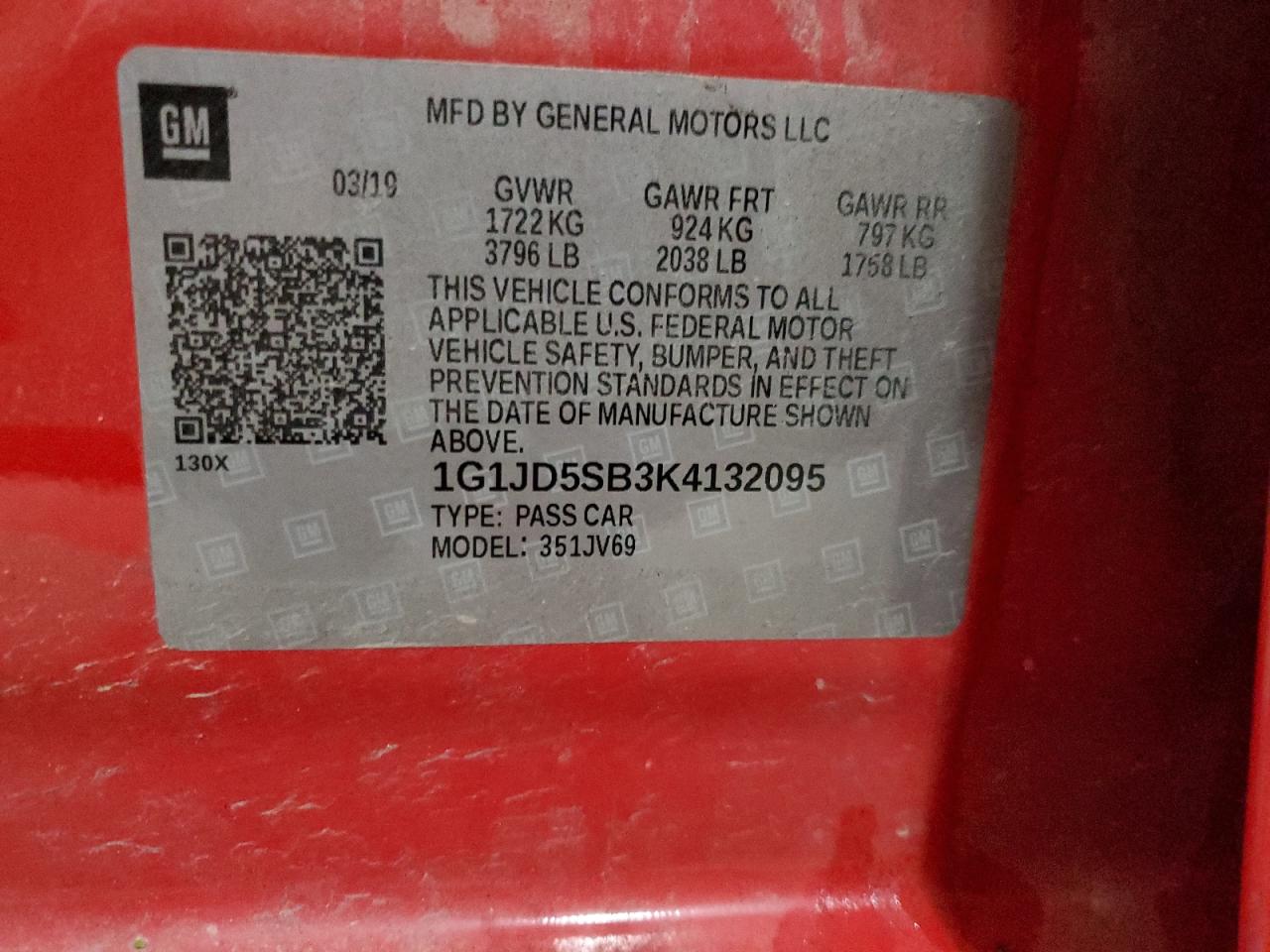 2019 Chevrolet Sonic Lt VIN: 1G1JD5SB3K4132095 Lot: 90331715