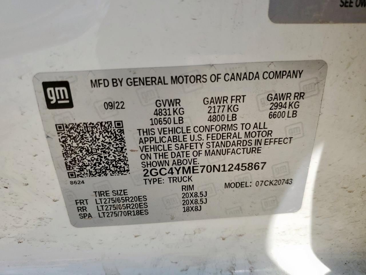 2022 Chevrolet Silverado K2500 Custom VIN: 2GC4YME70N1245867 Lot: 85153685