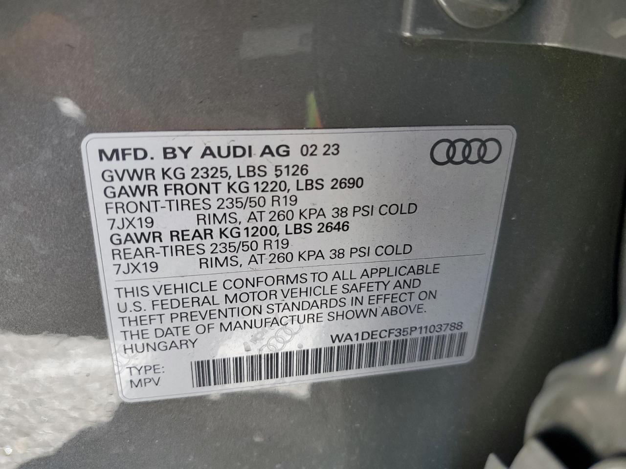 2023 Audi Q3 Premium S Line 45 VIN: WA1DECF35P1103788 Lot: 85398055