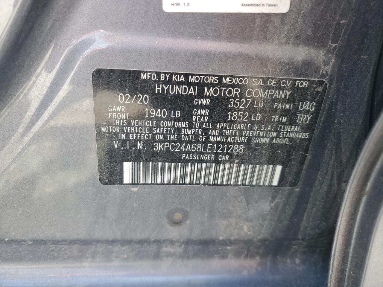 2020 Hyundai Accent Se VIN: 3KPC24A68LE121288 Lot: 82004755