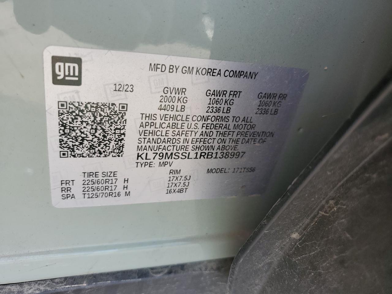 2024 Chevrolet Trailblazer Activ VIN: KL79MSSL1RB138997 Lot: 81975005