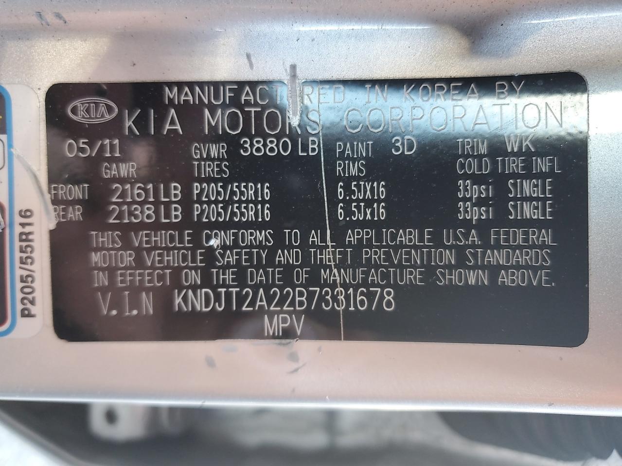 2011 Kia Soul + VIN: KNDJT2A22B7331678 Lot: 84955505