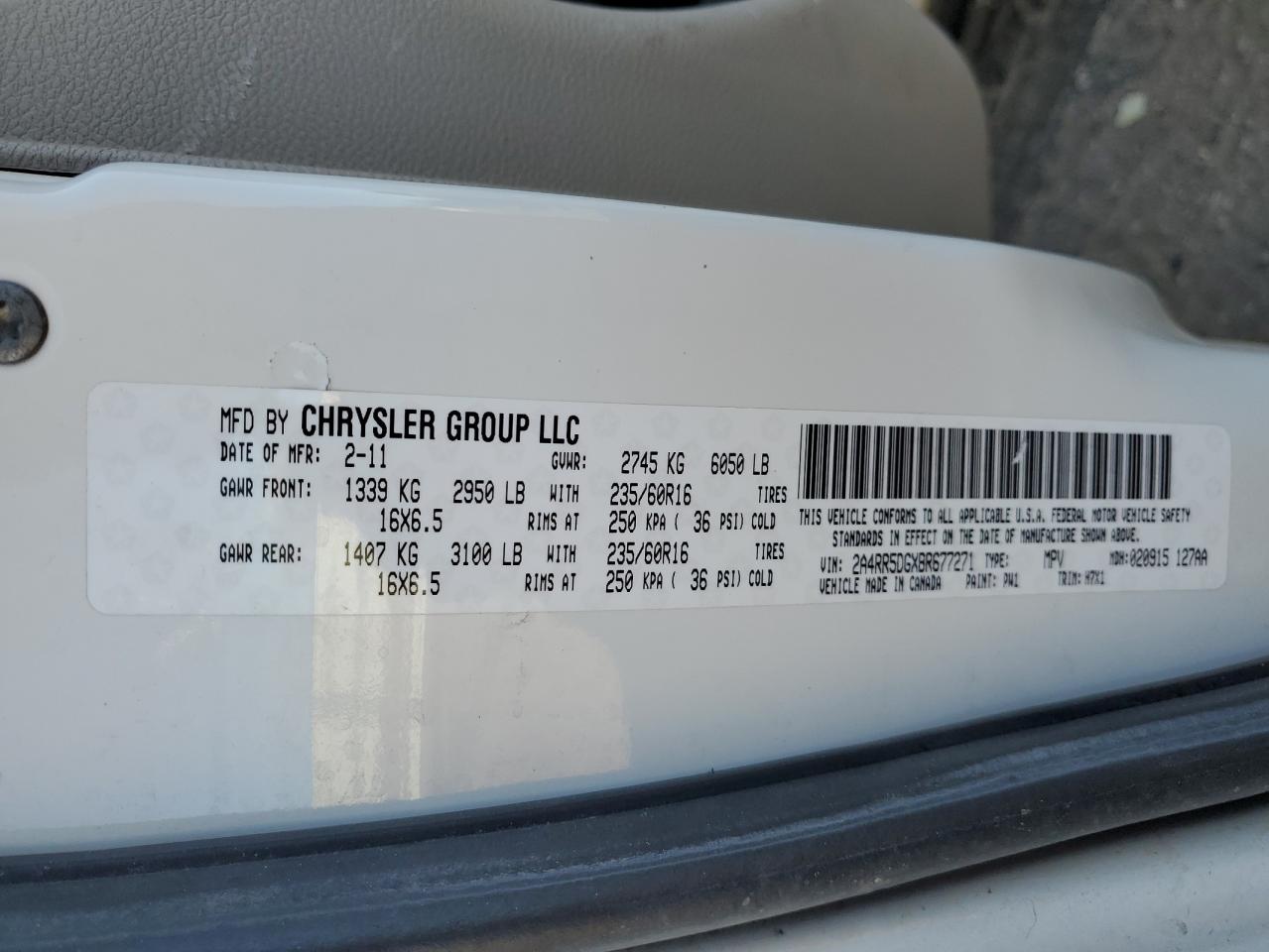 2011 Chrysler Town & Country Touring VIN: 2A4RR5DGXBR677271 Lot: 90100155