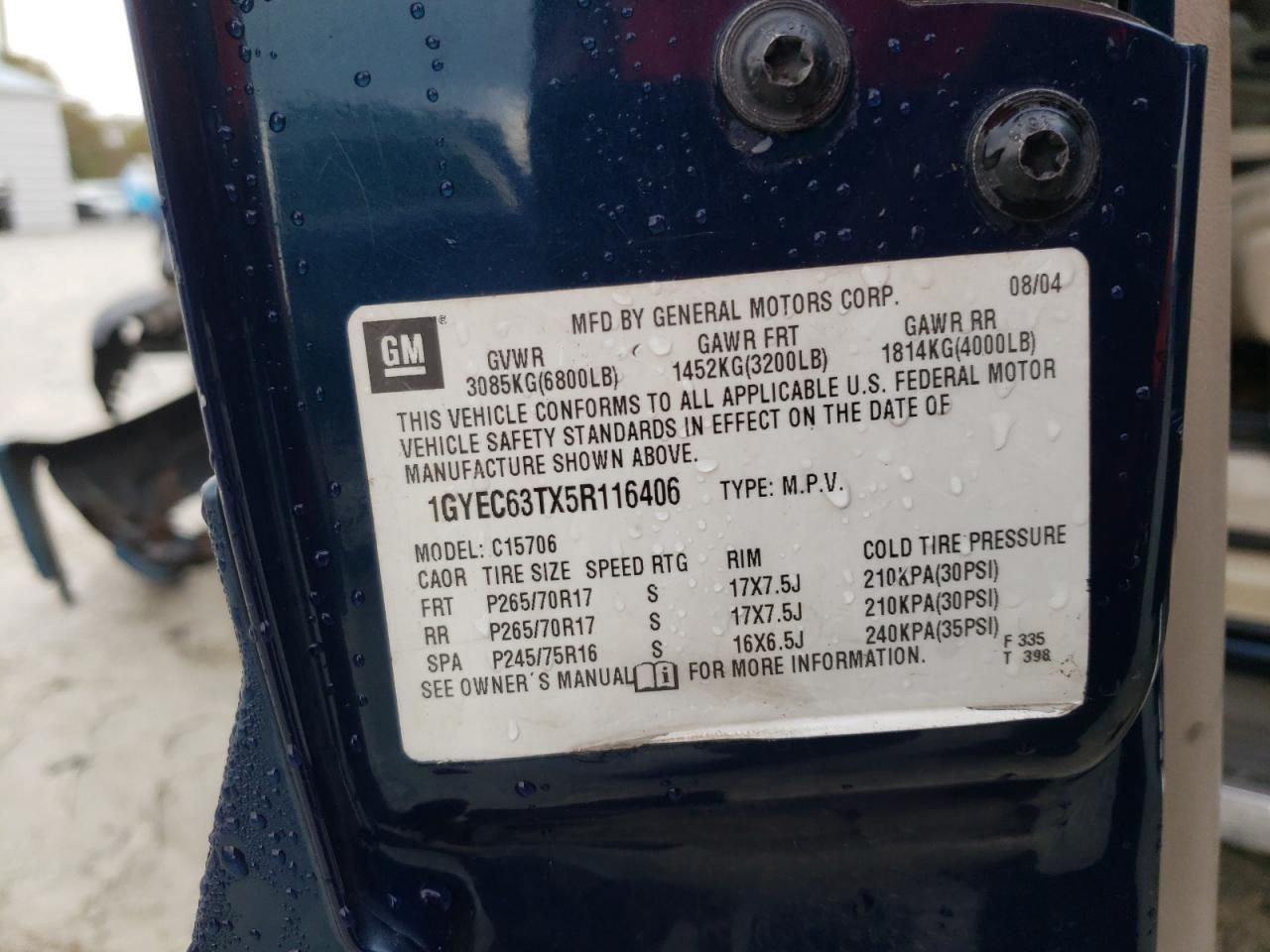 2005 Cadillac Escalade Luxury VIN: 1GYEC63TX5R116406 Lot: 82381455