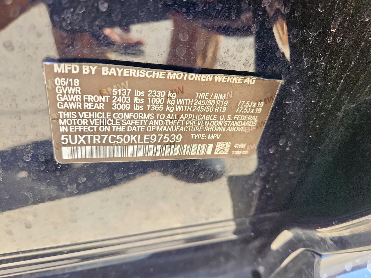 2019 BMW X3 Sdrive30I VIN: 5UXTR7C50KLE97539 Lot: 90723005