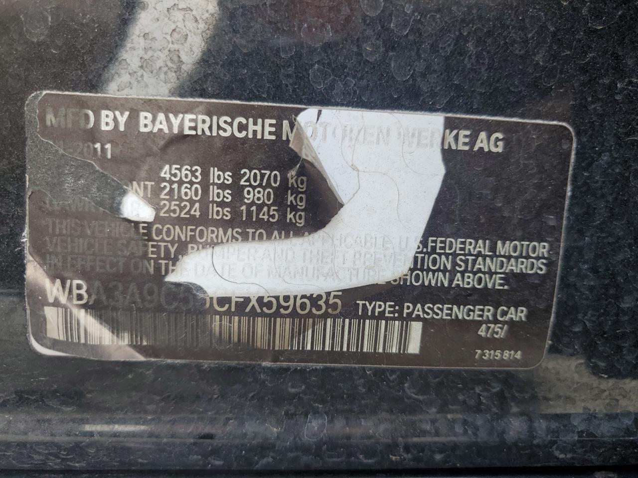 2012 BMW 335 I VIN: WBA3A9C55CFX59635 Lot: 83997535