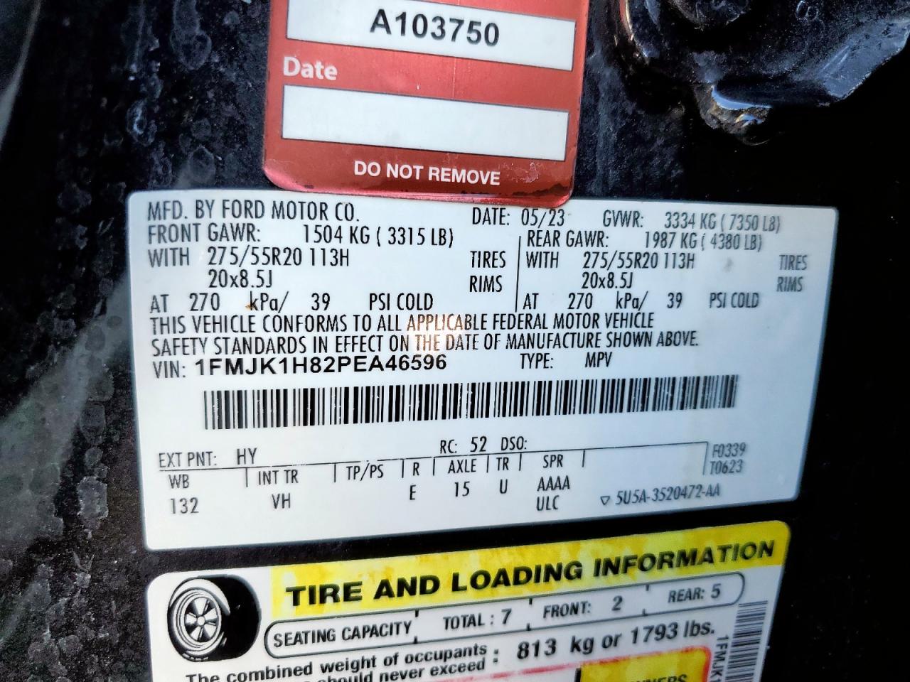 2023 Ford Expedition Max Xlt VIN: 1FMJK1H82PEA46596 Lot: 85825825